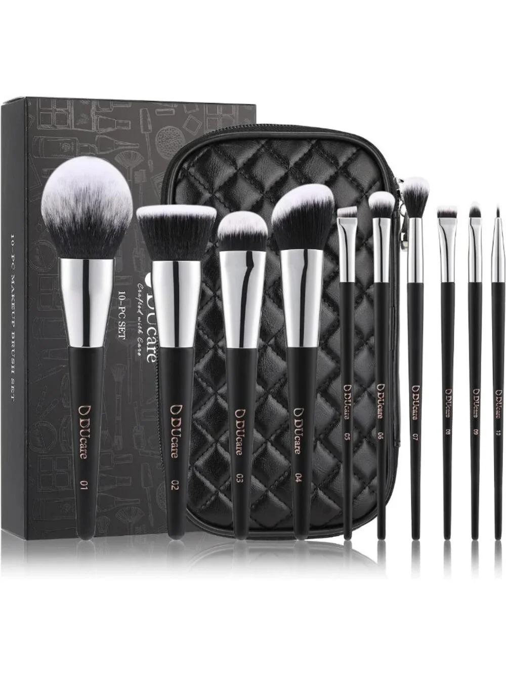 10-Piece Travel Makeup Brush Set with Bag | Premium Synthetic Kabuki & Blending